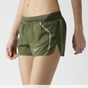 Nike Women Olive Green Aeroswift Solid Sports Shorts